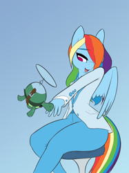 Size: 800x1067 | Tagged: safe, artist:nivrozs, derpibooru import, rainbow dash, tank, anthro, clothes, hips, kissing, rainbow dash always dresses in style, tuxedo, wide hips