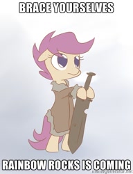 Size: 500x651 | Tagged: safe, artist:alasou, derpibooru import, edit, scootaloo, equestria girls, rainbow rocks, brace yourselves, eddard stark, exploitable, exploitable meme, game of thrones, image macro, meme, winter is coming