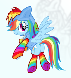 Size: 2745x3000 | Tagged: safe, artist:nxzc88, rainbow dash, pegasus, pony, clothes, cute, female, hair over one eye, heart eyes, hoodie, mare, plot, rainbow socks, raised hoof, show accurate, socks, solo, striped socks, vector, wingding eyes
