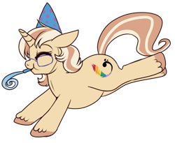 Size: 579x475 | Tagged: safe, artist:lulubell, derpibooru import, oc, oc only, oc:lulubell, hat, party hat, party horn, simple background, solo, transparent background