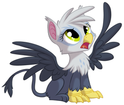 Size: 851x719 | Tagged: safe, artist:hioshiru, derpibooru import, oc, oc only, griffon, cute, simple background, sitting, solo, spread wings, transparent background