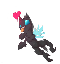 Size: 1500x1600 | Tagged: safe, artist:alasou, derpibooru import, changeling, heart, solo, tongue out