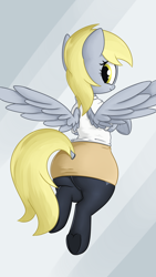 Size: 2160x3840 | Tagged: safe, artist:andelai, derpy hooves, pegasus, pony, adorasexy, bubble butt, clothes, cute, derpabetes, female, looking at you, looking back, mare, moe, pantyhose, plot, sexy, shirt, skirt, smiling, socks, solo, stockings, thigh highs, tube skirt