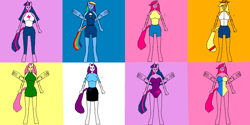 Size: 2000x1000 | Tagged: safe, artist:justinandrew1984-1, derpibooru import, applejack, fluttershy, pinkie pie, rainbow dash, rarity, twilight sparkle, twilight sparkle (alicorn), anthro, earth pony, pony, 1000 hours in ms paint, collage, mane six, ms paint