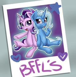 Size: 3385x3415 | Tagged: safe, artist:partylikeanartist, starlight glimmer, trixie, pony, unicorn, no second prances, best friends, bff, cute, female, glimmerbetes, heart eyes, mare, open mouth, tongue out, wingding eyes