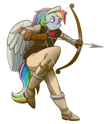 Size: 1206x1391 | Tagged: safe, artist:thepiplup, derpibooru import, rainbow dash, anthro, archer dash, arrow, bow (weapon), bow and arrow