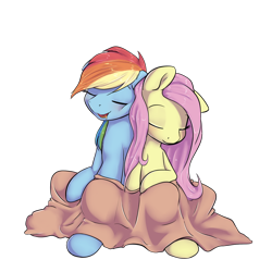 Size: 1400x1400 | Tagged: safe, artist:alasou, fluttershy, rainbow dash, pegasus, pony, blanket, cuddling, eyes closed, female, flutterdash, lesbian, mare, open mouth, shipping, simple background, sleeping, smiling, snuggling, transparent background