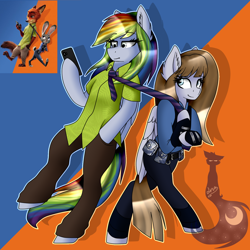 Size: 1500x1500 | Tagged: safe, artist:blackdark143, rainbow dash, oc, fox, pegasus, pony, rabbit, crossover, iphone, judy hopps, necktie, nick wilde, parody, phone, ponified, zootopia