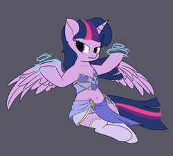 Size: 1200x1080 | Tagged: safe, artist:andelai, twilight sparkle, twilight sparkle (alicorn), alicorn, pony, semi-anthro, belly button, clothes, female, gray background, mare, midriff, simple background, solo, warcraft, world of warcraft