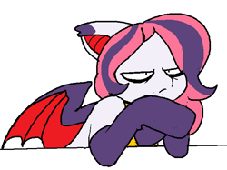 Size: 655x491 | Tagged: artist needed, safe, oc, oc only, oc:arrhythmia, bat pony, pony, clothes, solo, stockings, unamused