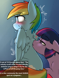 Size: 1800x2400 | Tagged: safe, artist:captainpudgemuffin, rainbow dash, twilight sparkle, pegasus, pony, bedroom eyes, blushing, captainpudgemuffin is trying to murder us, couple, cute, dashabetes, female, floppy ears, fluffy, flustered, heart, kissing, lesbian, mare, pomf, shipping, sitting, smiling, spread wings, surprise kiss, surprised, text, tickling, twiabetes, twidash, wide eyes, wingboner