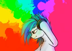 Size: 785x555 | Tagged: safe, artist:greyscaleart, derpibooru import, dj pon-3, vinyl scratch, pony, unicorn, headphones, portrait, psychedelic, solo, vinyl