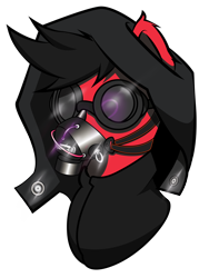 Size: 1600x2132 | Tagged: safe, artist:discorded-joker, oc, oc only, oc:panaberto pecopony, clothes, cyberpunk, goggles, hood, jacket, ponified, respirator, simple background, solo, transparent background