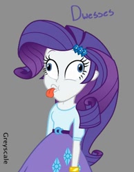 Size: 572x738 | Tagged: safe, artist:greyscaleart, derpibooru import, part of a series, part of a set, rarity, equestria girls, derp, flanderization, rariderp, silly human, solo, that pony sure does love dresses, tongue out