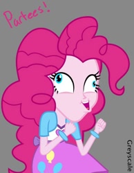 Size: 572x738 | Tagged: safe, artist:greyscaleart, derpibooru import, part of a series, part of a set, pinkie pie, human, equestria girls, derp, flanderization, party, pinkie being pinkie, silly, silly human, solo