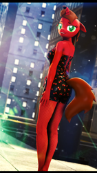 Size: 1080x1920 | Tagged: safe, artist:alcohors, oc, oc only, oc:essy ferguson, anthro, 3d, city, clothes, dress, lens flare, rule 63, solo