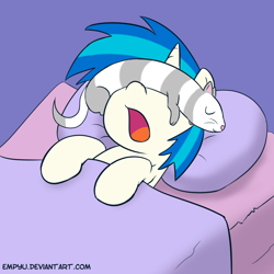 Size: 1000x1000 | Tagged: safe, artist:empyu, dj pon-3, vinyl scratch, ferret, pony, unicorn, pet, sleeping