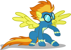 Size: 985x700 | Tagged: safe, artist:seahawk270, spitfire, newbie dash, goggles, landing, simple background, solo, superhero landing, transparent background, vector, wonderbolts uniform