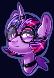 Size: 1897x2705 | Tagged: safe, artist:meowcephei, twilight sparkle, twilight sparkle (alicorn), alicorn, alternate hairstyle, bust, choker, glasses, portrait, sketch, solo