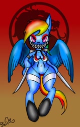 Size: 713x1120 | Tagged: safe, artist:lennonblack, derpibooru import, rainbow dash, anthro, baraka, belly button, bikini, clothes, mortal kombat, swimsuit, tarkatan, tarkatan blades, trace, wide hips