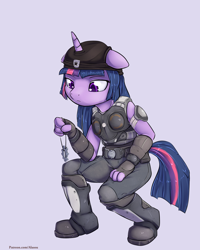 Size: 1200x1500 | Tagged: safe, artist:alasou, twilight sparkle, anthro, plantigrade anthro, armor, gears of war, marcus fenix, patreon, solo