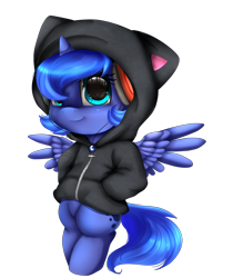 Size: 2326x2766 | Tagged: safe, artist:pridark, princess luna, alicorn, pony, bipedal, clothes, filly, hoodie, simple background, solo, transparent background, woona