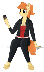 Size: 2481x4000 | Tagged: safe, artist:mrlolcats17, oc, oc only, oc:home sweet, anthro, unguligrade anthro, absurd resolution, anthro oc, breasts, cleavage, clothes, female, freckles, jacket, leggings, nail polish, necklace, phone, simple background, solo, transparent background, vector