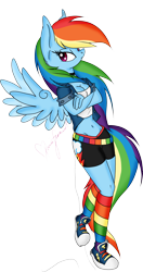 Size: 1784x3381 | Tagged: safe, artist:pvrii, derpibooru import, rainbow dash, anthro, belly button, clothes, converse, rainbow socks, shoes, simple background, sneakers, socks, solo, striped socks, transparent background