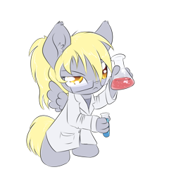 Size: 1052x1028 | Tagged: safe, artist:alasou, derpibooru import, derpy hooves, anthro, :<, chibi, clothes, flask, glasses, lab coat, science, scientist, simple background, solo, transparent background, vector, vial