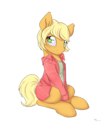 Size: 1750x2000 | Tagged: safe, artist:alasou, derpibooru import, applejack, earth pony, pony, alternate hairstyle, haircut, short mane, solo