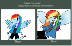 Size: 2048x1322 | Tagged: safe, artist:sugarrush015, derpibooru import, rainbow dash, anthro, ambiguous facial structure, draw this again, solo