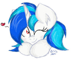 Size: 710x592 | Tagged: safe, artist:kristysk, dj pon-3, vinyl scratch, pony, unicorn, cute, red eyes, solo, vinylbetes, wrong eye color