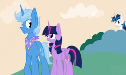 Size: 3956x2353 | Tagged: safe, artist:yaaaco, derpibooru import, shining armor, tristan, trixie, twilight sparkle, twilight sparkle (alicorn), pony, unicorn, female, male, rule 63, shipping, straight, tristansparkle, twixie