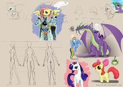 Size: 1600x1131 | Tagged: safe, artist:chun man, derpibooru import, apple bloom, fluttershy, rainbow dash, rarity, spike, twilight sparkle, anthro, human, anatomy, apple, exdeath, final fantasy, final fantasy v, fluttertree, moustache, older, older spike, skeleton, sketch dump