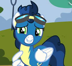 Size: 1140x1050 | Tagged: safe, screencap, high winds, newbie dash, cropped, solo, wonderbolts uniform