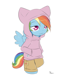 Size: 967x982 | Tagged: safe, artist:alasou, derpibooru import, rainbow dash, anthro, bipedal, chibi, clothes, cute, dashabetes, hoodie, smirk, solo