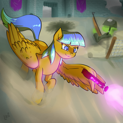 Size: 2000x2000 | Tagged: safe, artist:elzielai, oc, oc only, oc:valor myst, pegasus, pony, female, gun, solo, war, weapon, wing hands