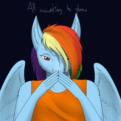 Size: 1000x1000 | Tagged: safe, artist:lesang, derpibooru import, rainbow dash, anthro, ask murdershy, gendo pose, tumblr