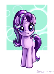 Size: 497x688 | Tagged: safe, artist:superkeen, starlight glimmer, pony, unicorn, :3, cute, female, glimmerbetes, looking at you, mare, signature, simple background, smiling, solo, white background