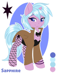 Size: 789x1012 | Tagged: safe, artist:peridotkitty, oc, oc only, oc:safiya, bowtie, clothes, fishnet stockings, jacket, leotard, reference sheet, solo