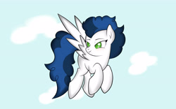 Size: 4000x2500 | Tagged: safe, artist:ideltavelocity, derpibooru import, high winds, pegasus, pony, absurd resolution, blushing, cloud, female, flying, head turn, mare, sky, smiling, solo