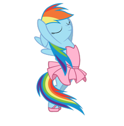 Size: 1294x1316 | Tagged: safe, artist:michaelsety, rainbow dash, pegasus, pony, ballerina, ballet, bipedal, clothes, cute, dancing, dashabetes, dress, eyes closed, floppy ears, girly, rainbow dash always dresses in style, rainbowrina, shoes, simple background, smiling, solo, strapless, tomboy taming, transparent background, tutu, vector