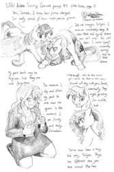 Size: 1200x1800 | Tagged: safe, artist:meto30, sunset shimmer, twilight sparkle, twilight sparkle (alicorn), alicorn, human, pony, unicorn, equestria girls, anon-a-miss, artist training grounds 2018, equestria daily, monochrome