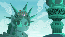 Size: 1920x1080 | Tagged: safe, screencap, maud pie, rarity, earth pony, pony, unicorn, the gift of the maud pie, bird nest, duo, female, mare, statue of liberty