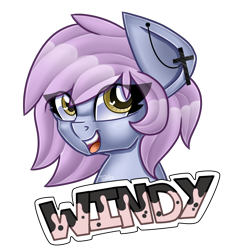 Size: 4000x4000 | Tagged: safe, artist:partylikeanartist, oc, oc only, oc:windy spirit, absurd resolution, badge, bust, con badge, cross, cute, ear piercing, earring, female, open mouth, piercing, portrait, simple background, smiling, solo, transparent background, wingding eyes