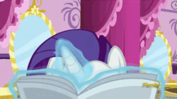 Size: 500x281 | Tagged: safe, edit, edited screencap, screencap, rarity, pony, unicorn, the saddle row review, angry, animated, discovery family logo, female, floppy ears, frown, glare, grin, gritted teeth, image macro, irony, irony in the comments, levitation, magic, mare, meme, meme origin, newspaper, no spoilers, reaction image, reading, smiling, solo, spoiler, spoilers from other series in the comments, spoilers in the comments, squee, talking, telekinesis, wide eyes