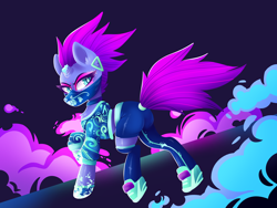 Size: 3200x2400 | Tagged: safe, artist:spindlespice, tempest shadow, pony, unicorn, akali, broken horn, clothes, cosplay, costume, crossover, female, horn, k-pop, k/da, league of legends, looking back, mare, solo, tempass, video game crossover