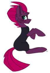 Size: 1860x2732 | Tagged: safe, artist:spindlespice, fizzlepop berrytwist, tempest shadow, pony, unicorn, my little pony: the movie, broken horn, cheek fluff, clothes, ear fluff, eye scar, female, high res, looking at you, looking back, looking back at you, mare, scar, simple background, solo, transparent background