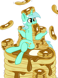 Size: 2400x3200 | Tagged: safe, artist:spindlespice, lyra heartstrings, pony, unicorn, eating, food, nom, pancakes, simple background, solo, sparkles, transparent background