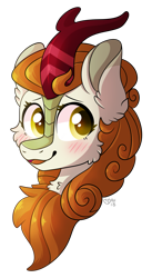 Size: 1582x2892 | Tagged: safe, artist:spindlespice, autumn blaze, kirin, sounds of silence, blushing, female, simple background, solo, transparent background